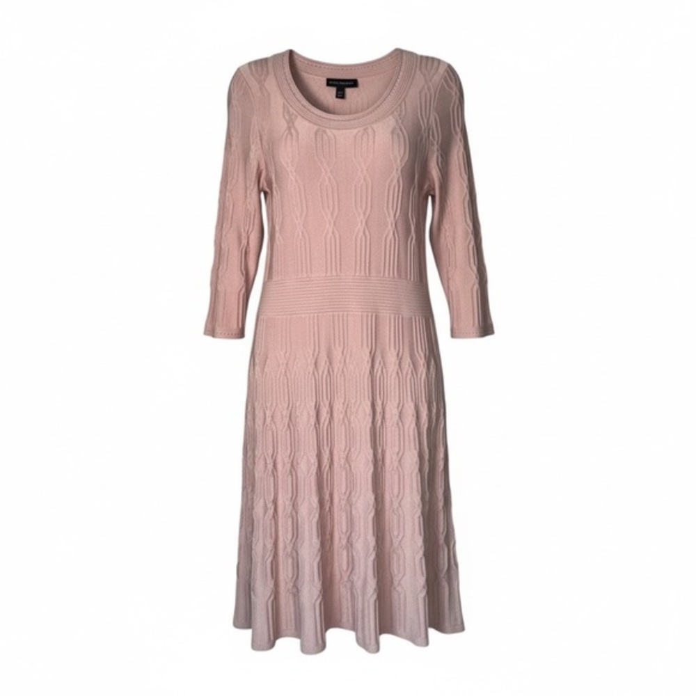 Lane Bryant Cable Knit Sweater Dress 14/16 Pink Fit And Flare Midi 3/4 Sleeve